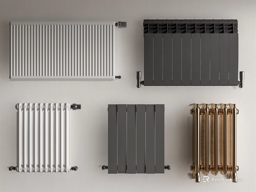 Modern Stylish Radiators with Various Designs in White Gray and Gold Colors 3d model 