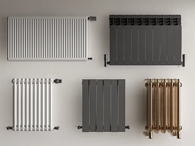 Modern Stylish Radiators with Various Designs in White Gray and Gold Colors 3d model