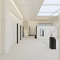 Modern Elevator Hallway Interior With White Walls Skylight And Decorative Plants 3d model