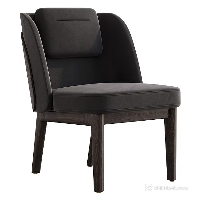 Sleek Modern Accent Chair With Black Velvet Upholstery And Wooden Legs 3d model 
