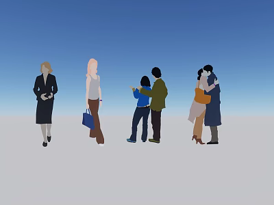 Group of People Hugging Standing and Interacting Under Blue Sky on Gray Ground 3d model