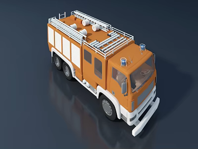 Orange Fire Truck With White Roof Equipment Ladder And Warning Lights 3d model