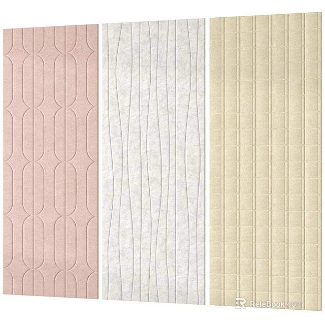 Pastel Pink White And Beige Textured Wall Designs With Circular Vertical Stripe And Grid Patterns 3d model 