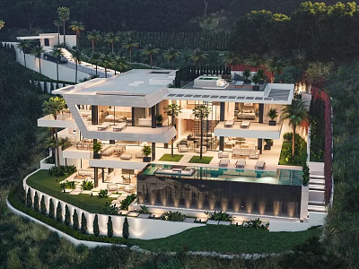 Luxury Modern Detached Villa with Swimming Pool Open Terrace and Lush Greenery 3d model