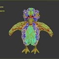 Colorful Anthropomorphic Bird Character With Red Blue Yellow Feathers Standing Pose
