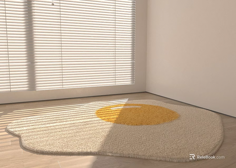 Egg Shaped Area Rug In Bright Room With Blinds 3d model 