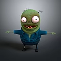 Funny Green Skin Cartoon Zombie With Big Eyes Blue Jacket And Arms Outstretched