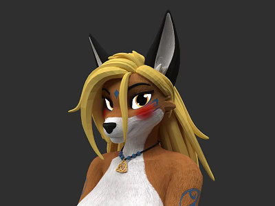 Anthropomorphic Fox Game Character With Long Blonde Hair Red Cheeks And Blue Tattoo 3d model