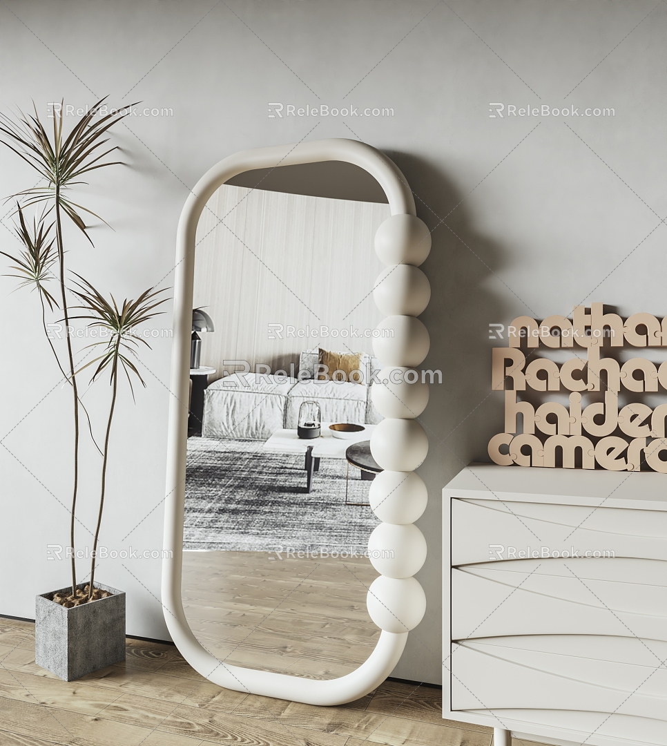 French Cream Full-length Mirror Floor Mirror Cyber Popular Full-length Mirror Bedroom Wall-mounted Fitting Mirror Clothing Store Fitting Mirror model