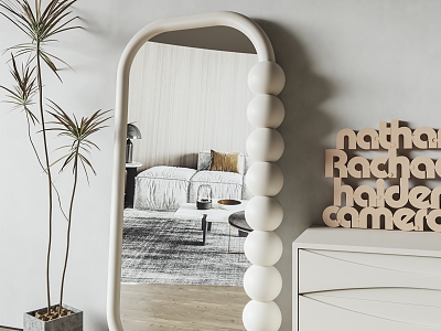 French Cream Full-length Mirror Floor Mirror Cyber Popular Full-length Mirror Bedroom Wall-mounted Fitting Mirror Clothing Store Fitting Mirror model