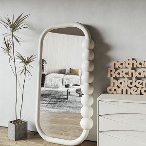 French Cream Full-length Mirror Floor Mirror Cyber Popular Full-length Mirror Bedroom Wall-mounted Fitting Mirror Clothing Store Fitting Mirror 3d model