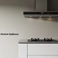 Modern Kitchen With Premium Electrical Appliances Range Hood And Gas Stove