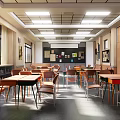 Modern School Classroom Featuring Bright Lighting Colorful Desks Chairs Blackboard And Large Windows