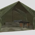 Open Green Canvas Camping Tent With Folded Brown Fabric Outdoor Structure