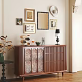Elegant Wooden Sideboard Interior With Wall Frames Table Lamp And Decorations 3d model