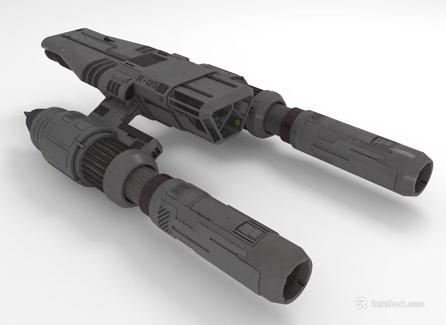 Futuristic Mechanical Device Featuring Dual Barrel Structure And Gray Metallic Design 3d model 