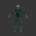 Man In Black Tactical Outfit With Hoodie Goggles And Open Arms Standing Pose