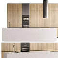 Modern Kitchen Interior With Wooden Cabinets Island Countertop And Built In Oven Appliances