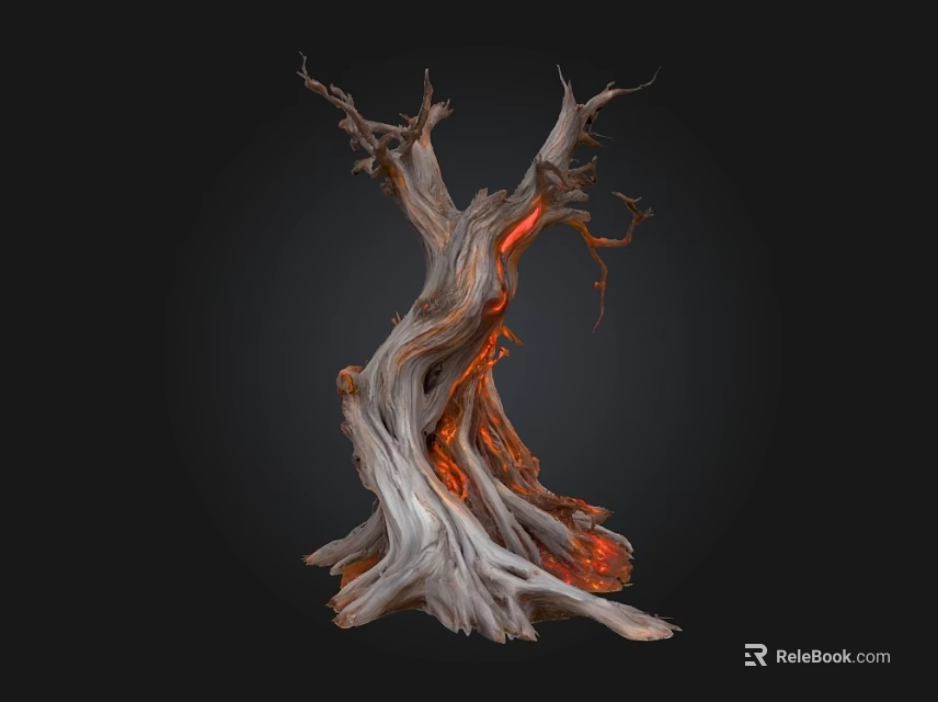 Natural Stone Wood Sculpture With Twisted Trunk And Luminous Accents 3d model 