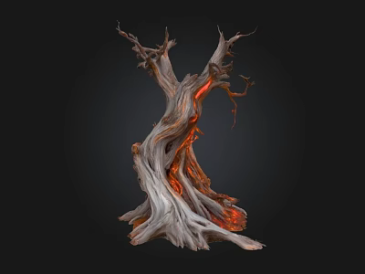 Natural Stone Wood Sculpture With Twisted Trunk And Luminous Accents 3d model