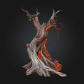 Natural Stone Wood Sculpture With Twisted Trunk And Luminous Accents