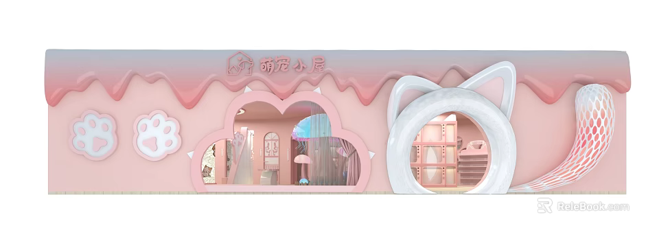 Cute Pet Shop In Mall With Pink Interior And Cartoon Decorations 3d model 