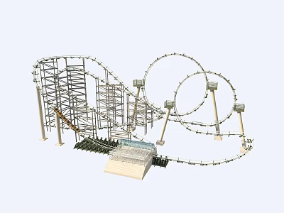Thrilling Roller Coaster Amusement Park Ride With Steel Tracks And Loops 3d model