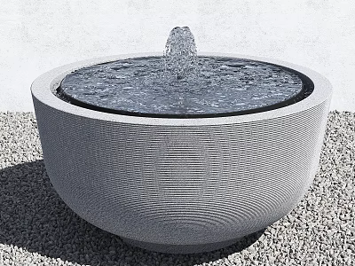 Garden Courtyard Round Stone Fountain With Textured Design And Water Feature On Gravel Surface 3d model
