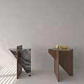 Modern Minimalist Side Tables Featuring Marble Glass And Wooden Structures With Yellow Fruit