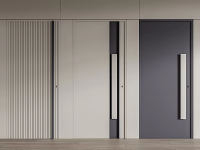 Modern Interior Swing Doors Featuring Vertical Panels And Metal Handles 3d model