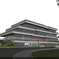 Modern Multi Storey Office Building With Glass Facade Green Lawn And Trees