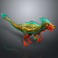 Colorful Feathered Dinosaur Model With Vibrant Green Blue Red Features In 3D Render