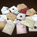 Vintage Envelope Decorative Ornament Set With Various Styles Colors Stamps And Red Wax Seals