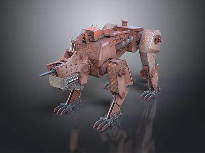 Sci Fi Mechanical Wolf Design With Rusty Red Metallic Structure And Sharp Claws 3d model