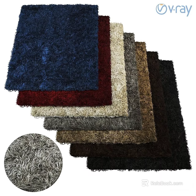 Variety Of Colored Square Rugs With Soft Plush Texture And Stacked Design 3d model 