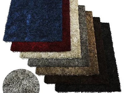 Variety Of Colored Square Rugs With Soft Plush Texture And Stacked Design 3d model