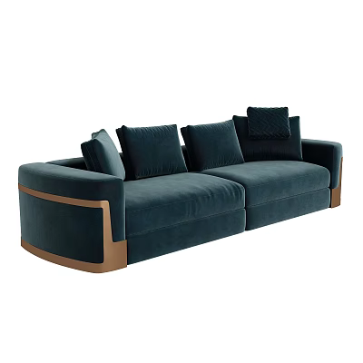 Elegant Teal Three Seater Sofa With Plush Cushions And Gold Trim Details 3d model