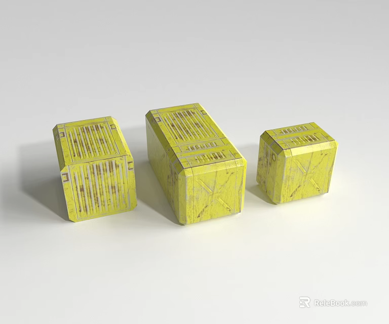 Yellow Cubic Space Modules Featuring Technical Patterns For Cosmic Exploration 3d model 