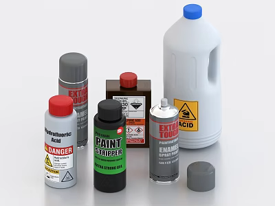 Industrial Equipment Featuring Chemical Bottles with Paint Remover Acid and Epoxy Resin 3d model