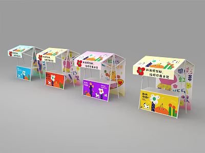 Colorful Cartoon Themed Small House Shaped Children's Vending Stalls with Playful Designs 3d model