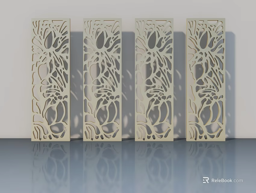 White Carved Pattern Hinged Doors With Decorative Design For Interior Decoration 3d model 