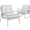 Stylish Armchairs with Cream and Gray Upholstery Gold Accents Wooden Frames and Rocking Design