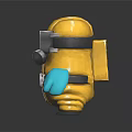 Cartoon Character In Yellow Protective Suit With Gas Mask And Blue Gloves