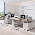 Modern Office Desk Setup With Computer Monitors Printer Ergonomic Chairs And Large Window View 3d model