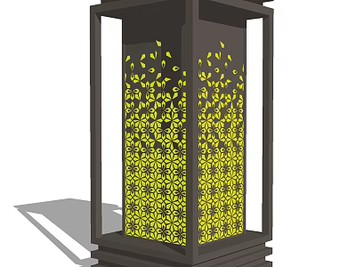 Decorative Outdoor Lantern With Black Frame And Yellow Floral Leaf Patterns 3d model
