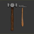 Durable Hardware Tools Featuring Large And Small Hammers With Metal Heads And Wooden Handles