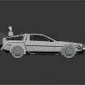Silver Metallic DeLorean Car With Gull Wing Doors Roof Mounted Equipment And Futuristic Design