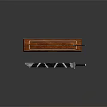 Warrior Swords Displayed on Wooden Stand with Metal Blades and Sheath