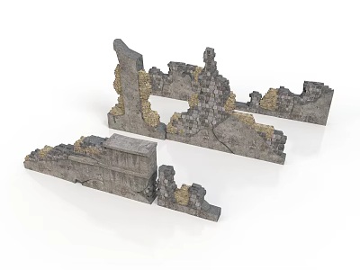 3D Stone Wall Ruins Model With Broken Sections And Weathered Textures 3d model