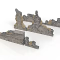 3D Stone Wall Ruins Model With Broken Sections And Weathered Textures 3d model